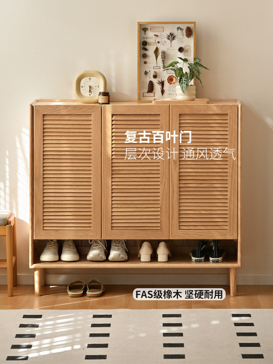 【28-Day Pre-order】Modern Minimalist Solid Oak Shoe Cabinet for Living Room, Entryway Storage Console